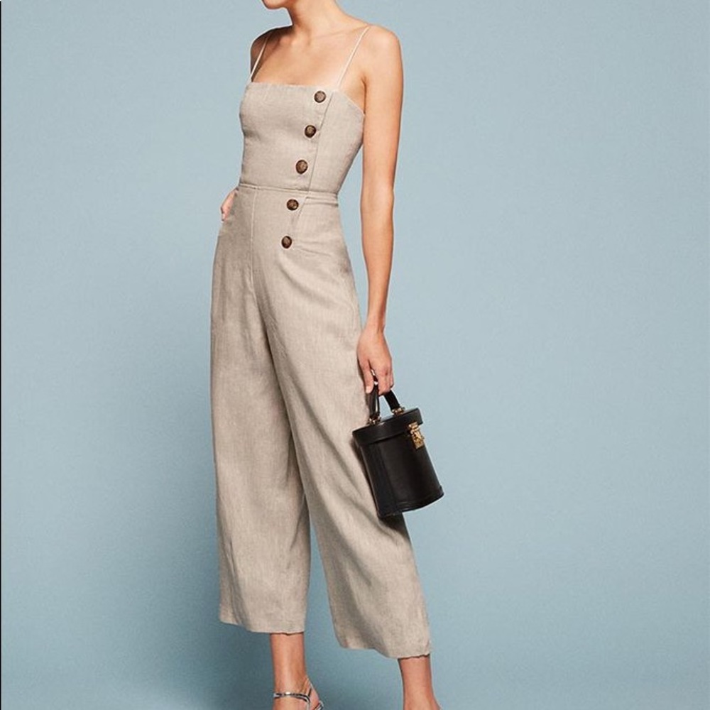 Beige Button-Up Jumpsuit